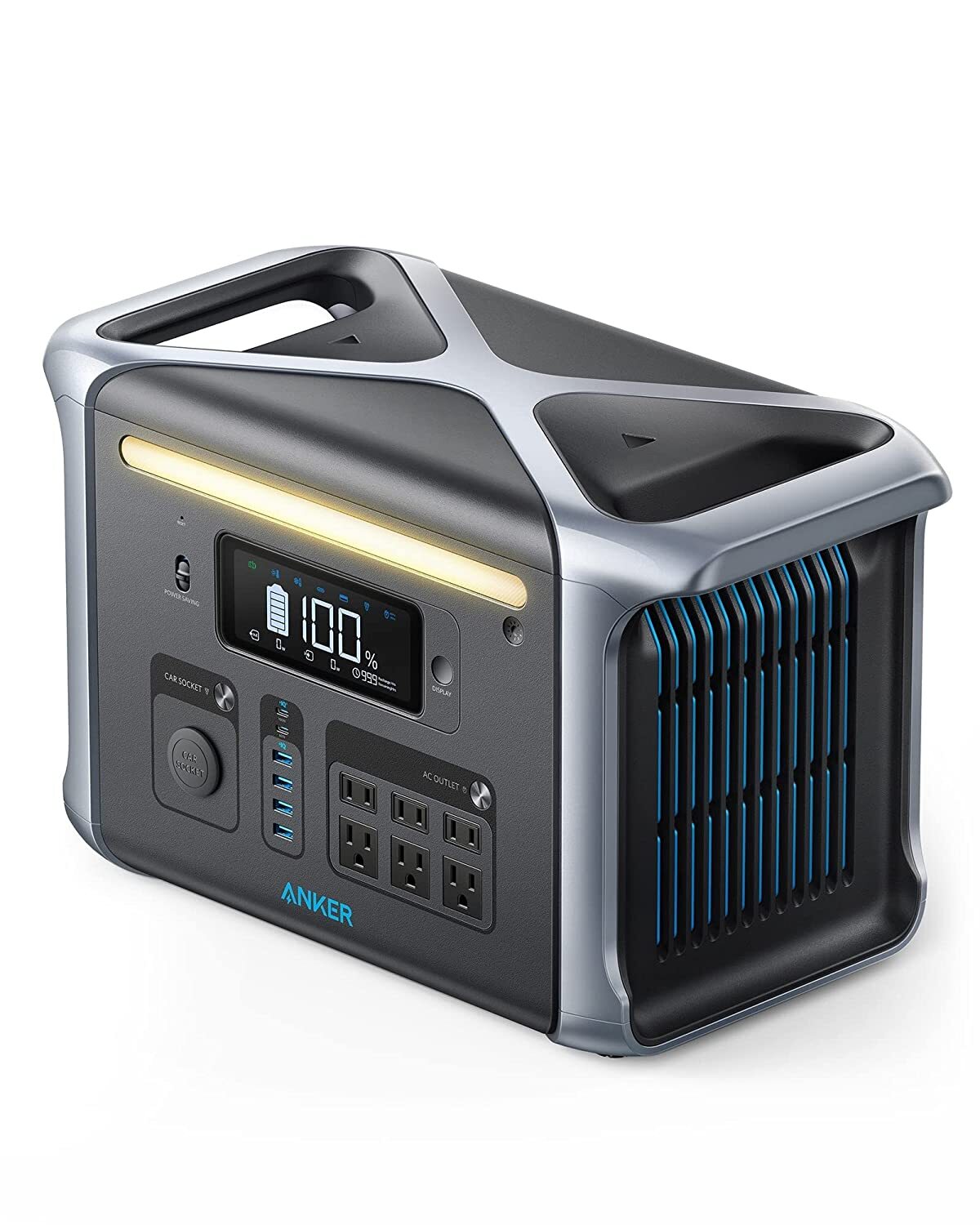 Anker 757 Portable Power Station, Powerhouse 1229Wh LiFePO4 Battery, 1500W Solar Generator with 6 AC Outlets (Solar Panel Optional), 2 USB-C Ports 100W Max, LED Light for Camping, RV, Power Outage